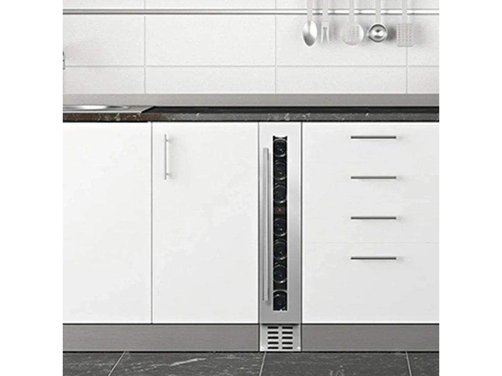 Design vinotéky mQuvée WineCave 15S, nerez v interiéru